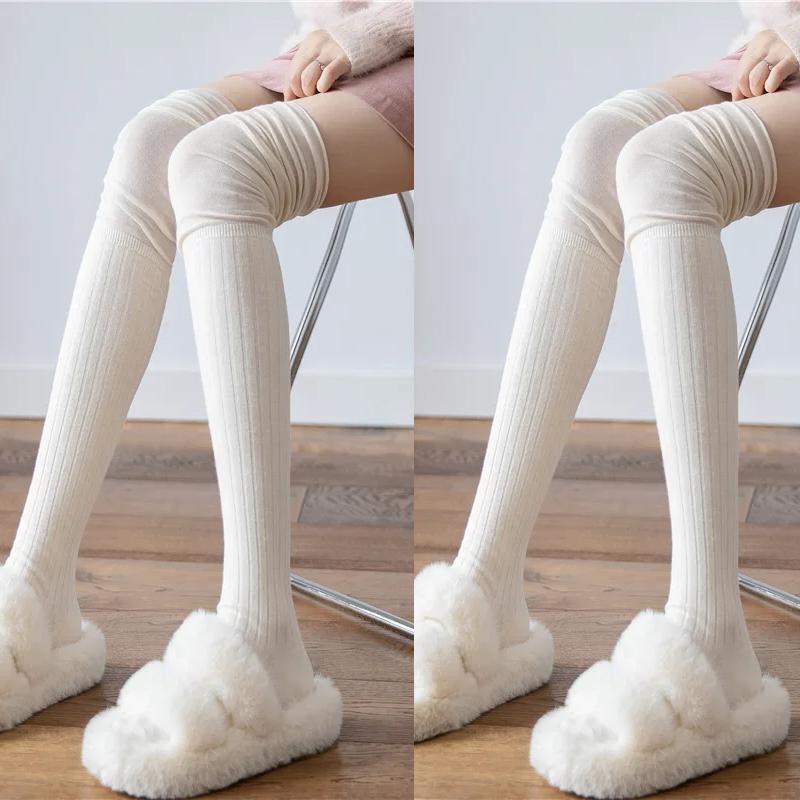 1/2pairs Women's Thigh High Stockings Casual Over The Knee Long Socks Lolita Thermal Vertical Stripe Socks Female Tube Leggings