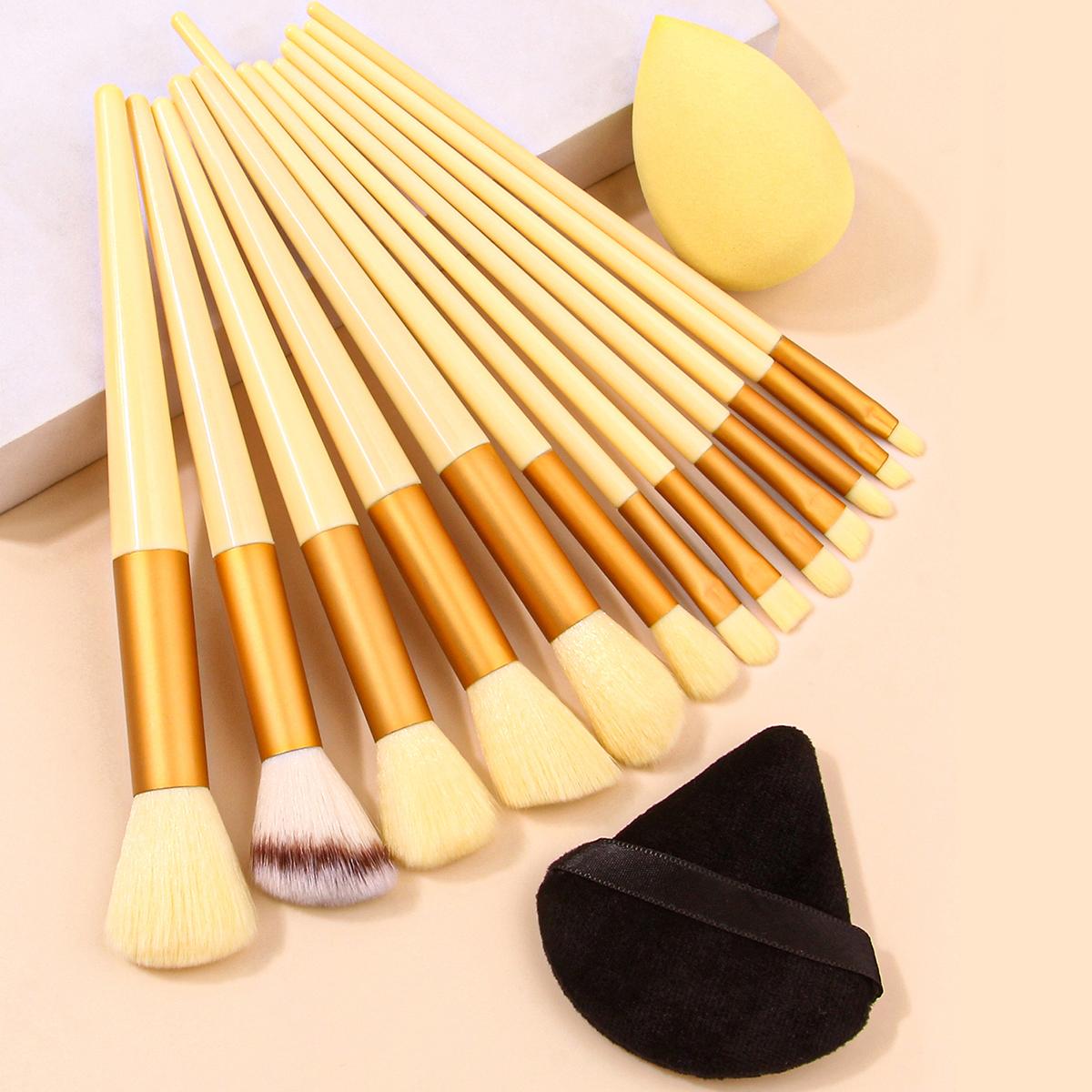 

15 шт. Светло-желтый макияж Освежающий для рук Красота Набор для макияжа Кисть Спонж для тональной основы Яйцо Пуховка для пудры Кисть для теней румян жёлтый