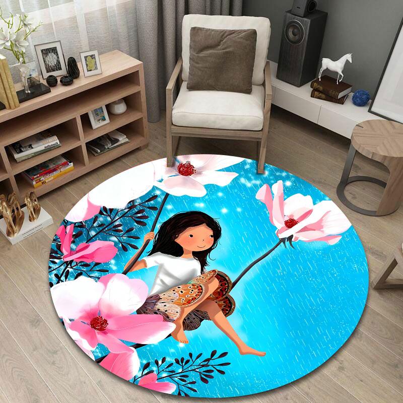 Rustic Round Christmas Multicolor Rug Pad, Non-Slip Floor Mat for Bedroom