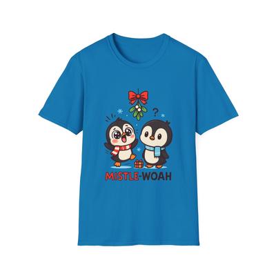 Unisex Softstyle T-Shirt Herren Damen Tees Oberteil Niedliche Chibi Pinguine Mistel Lustig Weihnachten Winter