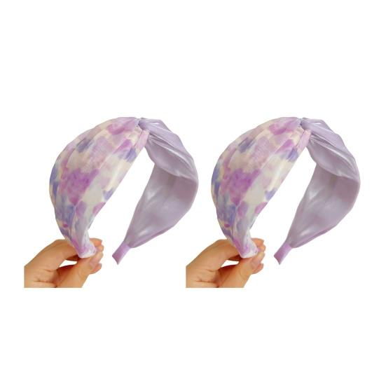

2Pcs Women Headband Tie-Dye Color Knot Design Smooth Fabric Wide Hair Hoop Lightweight Stretchy Hair Accessory фиолетовый