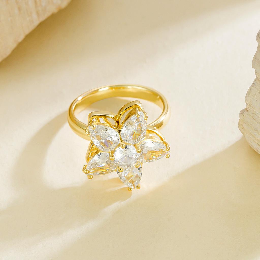 New Light Luxury Star Rotating Zircon Open Ring Copper Micro-inlaid Five-pointed Star Ring Female Design Sense