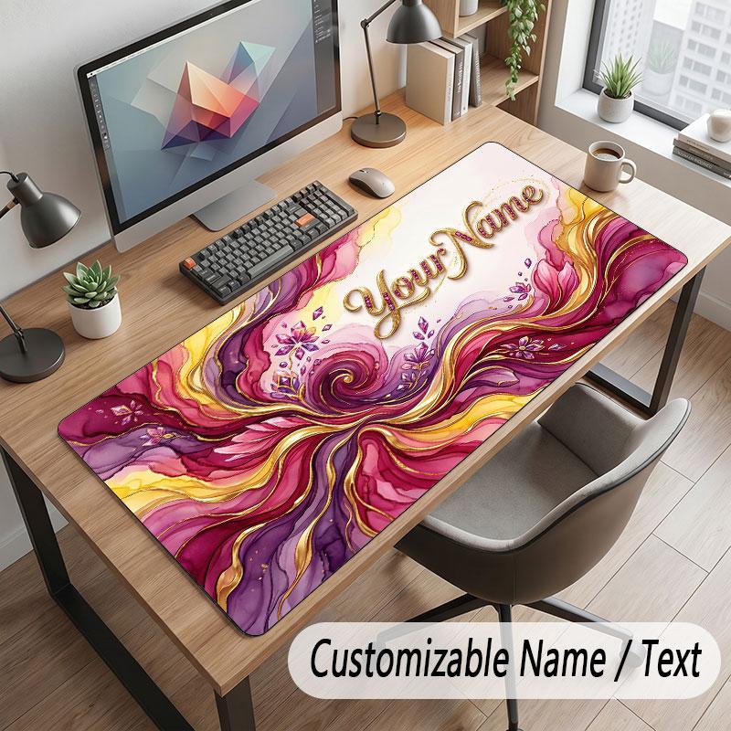 Floral Garden Theme Customized Mouse Pad Personalized Print Name Text Desk Mat For Home Office Table Decor