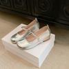 Inner height increase French light mouth Mary Jane shoes women's spring new silver high-end one-word with camellia single shoes