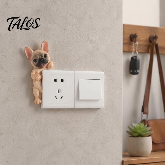 Frenchie Wall Art Decal 3D French Bulldog Resin Light Switch Cover, Cute Cartoon Dog Socket Sticker Decor, Self-Adhesive Animal Plate for Home Bedroom