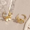 Copper 3D Double Flower C-Stud Earrings with Cubic Zirconia - Elegant Women's Jewelry