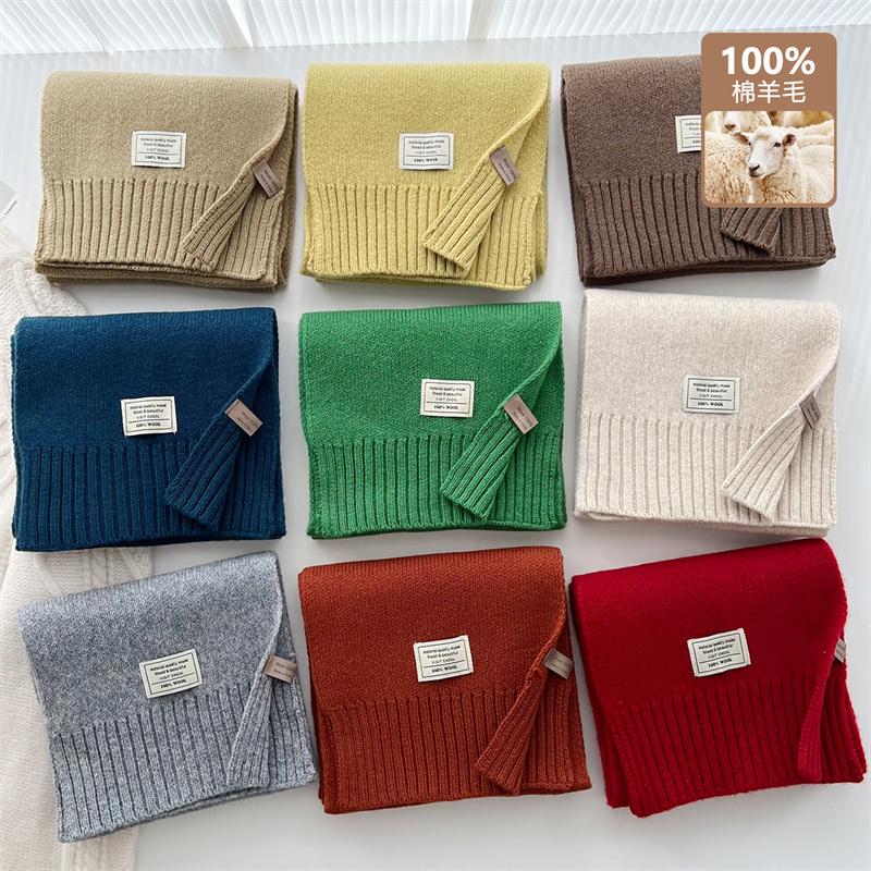 100% Wool Scarf Winter New Solid Color Warm Women's Scarf Fashion Versatile Knitted Scarf for Men and Women