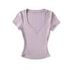 Peach Heart Neck Short-sleeved T-shirt Women's Summer New American Spice Girl Solid Color Basic Slim-fit Front Shoulder Bottoming Top