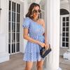 GMXIA Women's Fashion Summer Spring Plaid Print  High Waist Casual Dresses