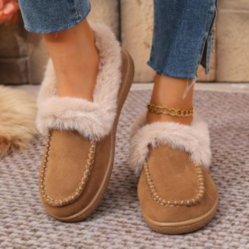 Women's Lightweight Thick-Sole Winter Insulated Slip-On Fur-Lined Snow Boots Anti-Slip Cushioned Casual Athletic Fleece-Lined Cotton Boots