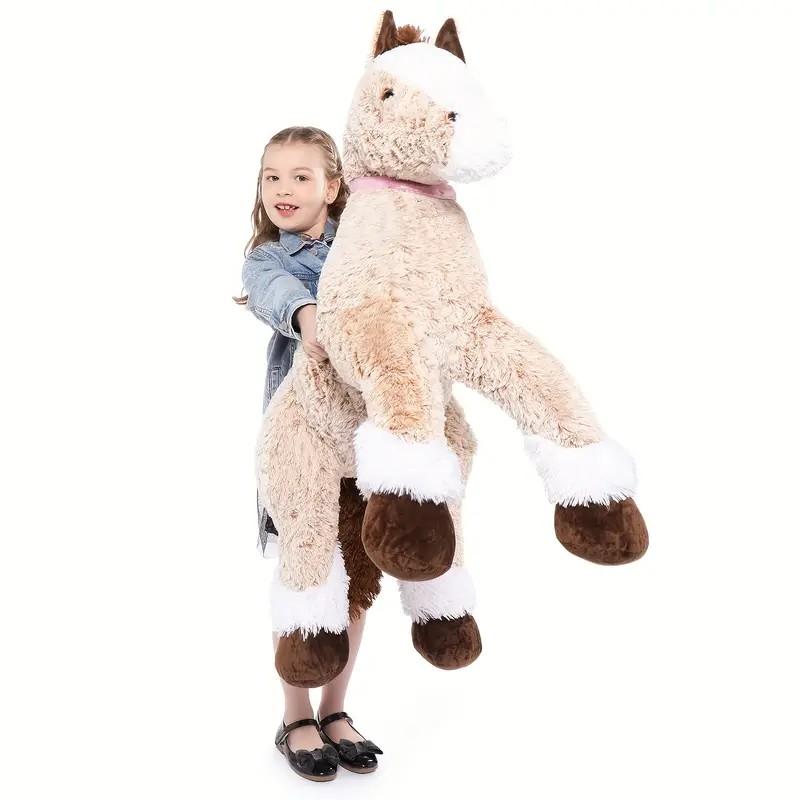 Großes Pferd Stofftier für Jungen Großes Pferd Plüschtier für Mädchen Reitbares Kuscheltier Pony für Kind Stoffpony Plüschkissen