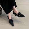 2026 early spring pointed-toed stiletto high-heeled warm plush one-pedal commuter high-heeled shoes