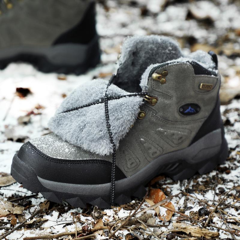 Shoes Men's Plus Size Winter Fleece-lined Thickened High-Top Snow Boots Outdoor Hiking Boots Men's and Women's Big Cotton Shoes