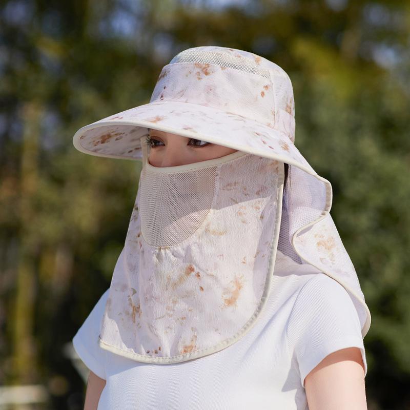Summer big brim sun hat children multi-functional shawl neck protection sun protection cap outdoor cycling mask face covering bucket hat