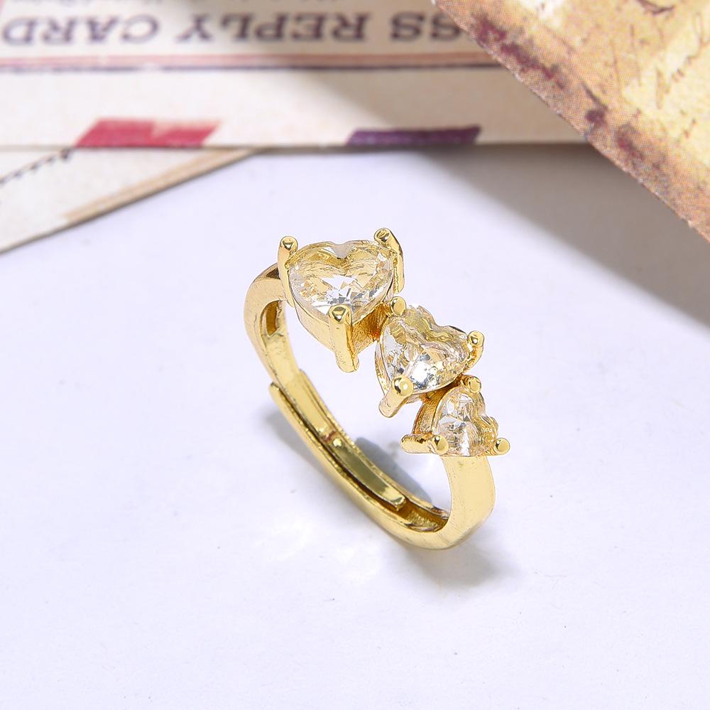 

Преувеличенное медное кольцо с цветным цирконовым сердцем, позолоченное регулируемое кольцо в форме персикового сердца для женщин
