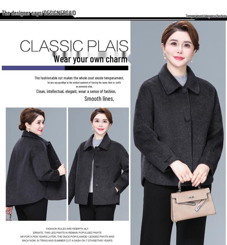 2025 Autumn/Winter Short Double-Sided Cashmere Coat for Middle-Aged & Elderly Women - High-End Casual Style
