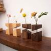 Solid Wood Hydroponic Green Plant Flower Vase Desktop Ornaments Glass Wall-mounted Vase Decorative Ornaments