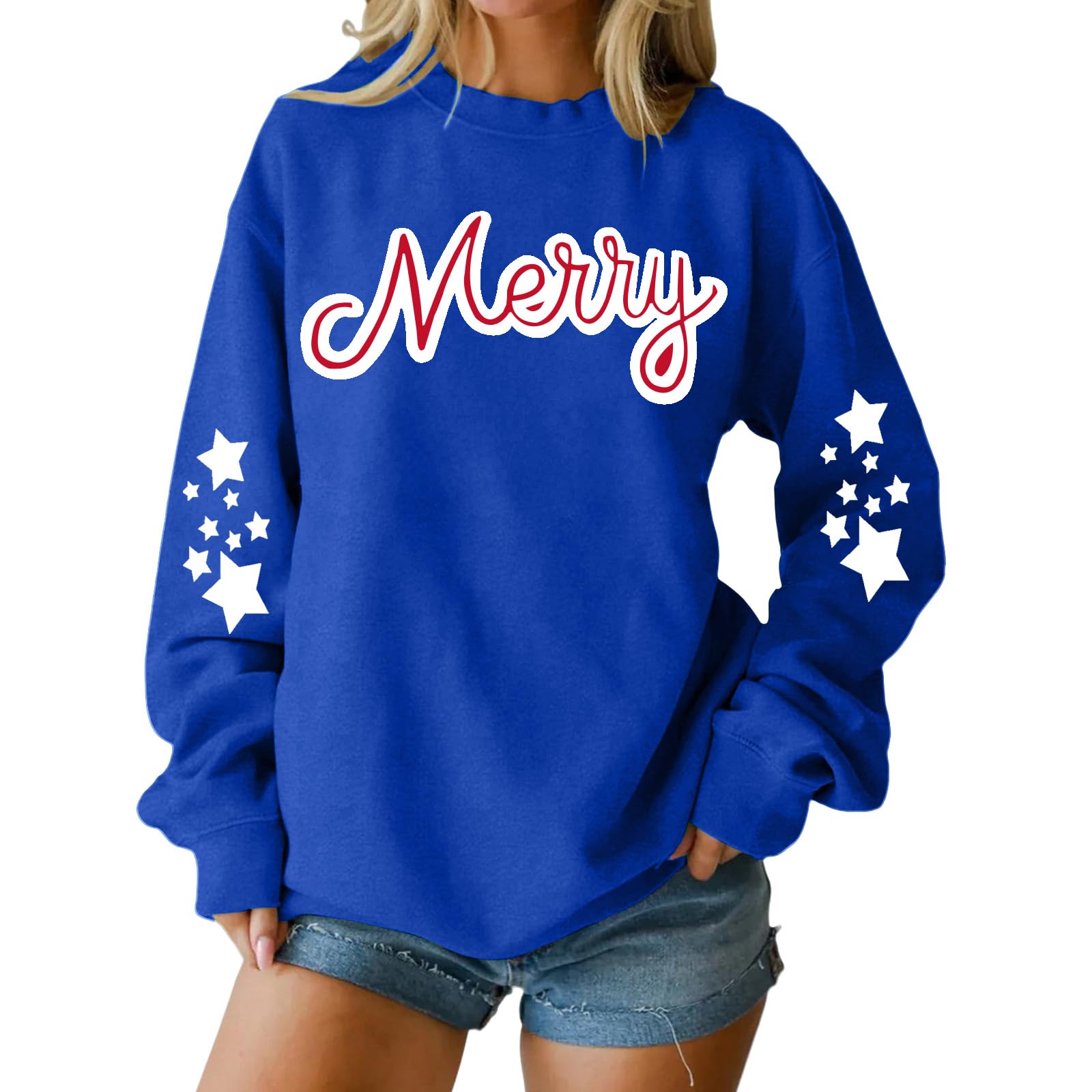 

Женский свободный удобный повседневный модный свитшот с круглым вырезом и длинными рукавами с принтом персонажей M синий