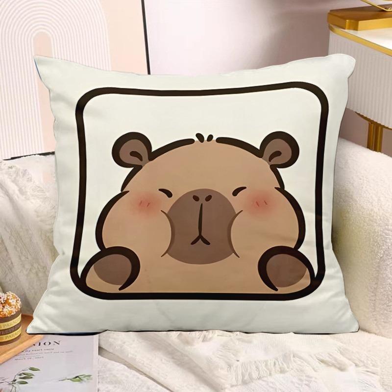 Cute Capybara Print Decorative Pillowcase Bedroom Living Room Square Cushion Pillowcase