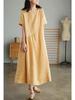 Japanese Women's Loose-Fit Cotton & Linen Irregular Hem Dress