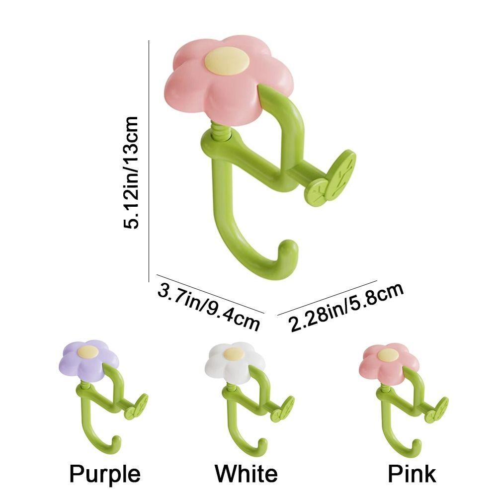 Cute Plastic Flower Bag Hook Adjustable No Drill Flower Shaped Desk Hook Removable Desktop Storage Hook Office