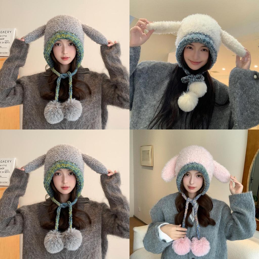 Cute Kids Knitted Bunny Ears Beanie With Warmth And Wind Protection
