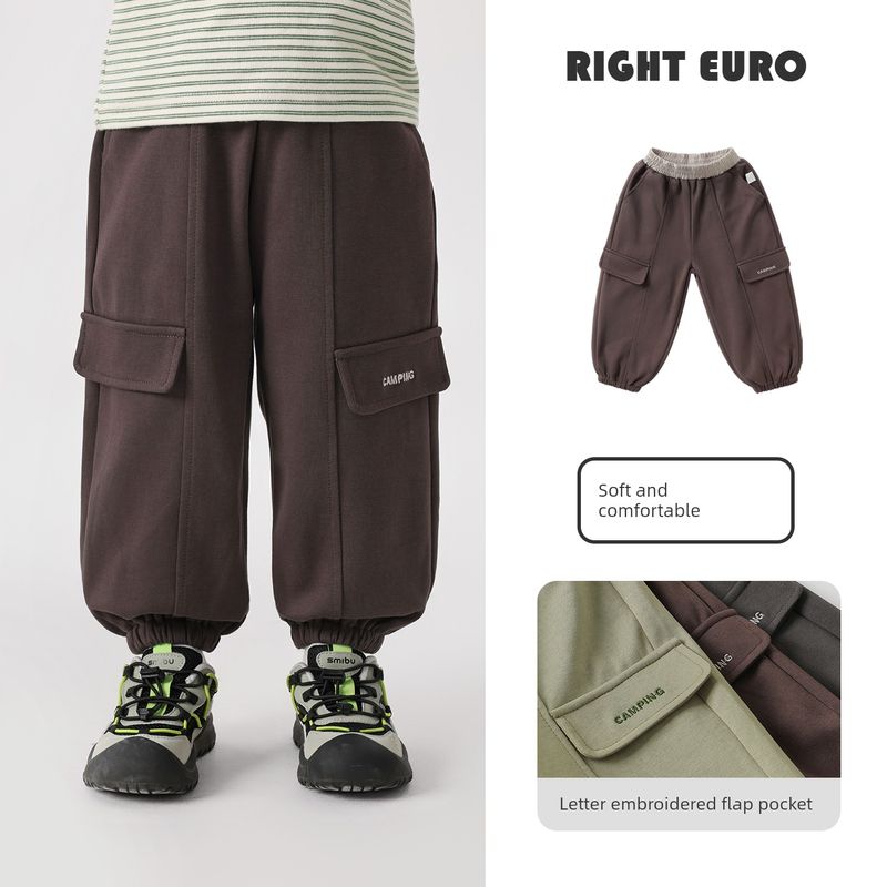 Boys Outdoor Sweatpants with Color-Blocked Waistband, Sports Cargo Pants, 2026 Spring and Autumn New Children s Clothing, Baby Pants Curry color 110cm