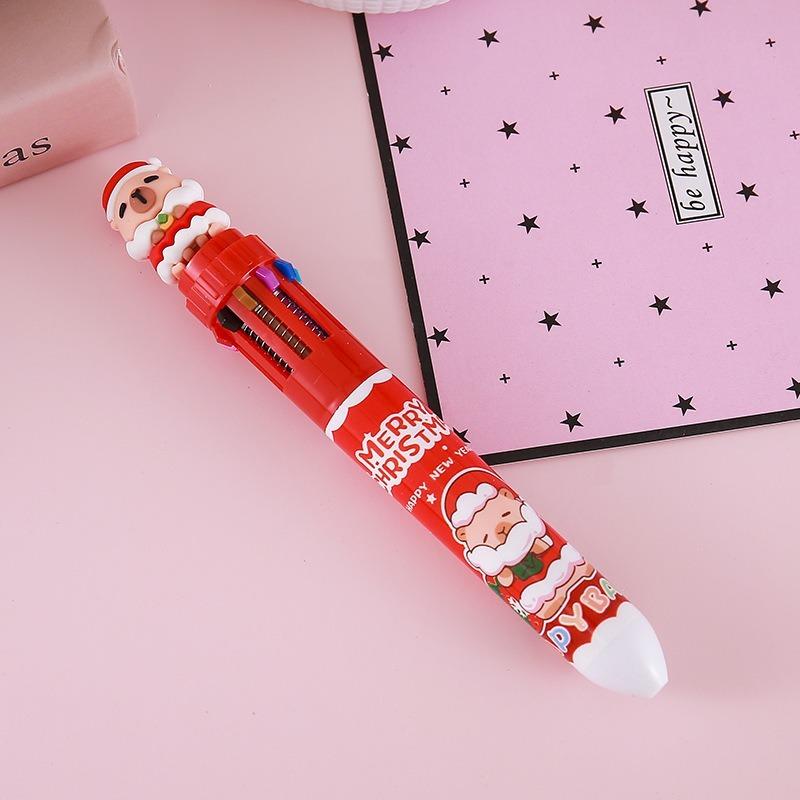 15Pcs Cute Christmas Reindeer Multi Color Retractable Pen, Fashionable Student Stationery for Back to School Season, Multi tip Writing Instrument for