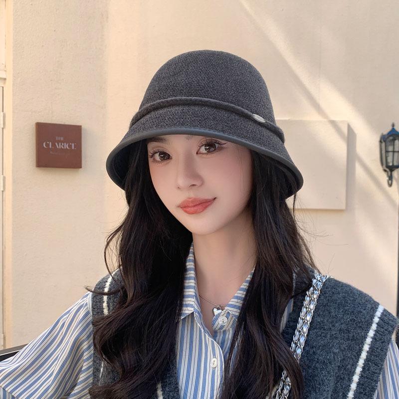 Autumn And Winter Knitted Bucket Hat, Bucket Hat, Top Hat, Small Face, Warm Basin Hat, Bow Versatile Personality