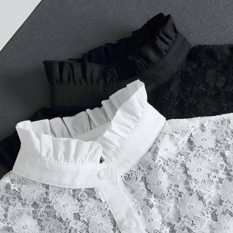 Wszechstronny koronkowy kołnierz z falbanką, dekoracyjny kołnierz do swetra jesienno-zimowego, koreański kołnierz stójka, sztuczny kołnierz