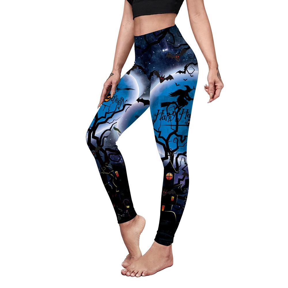Hot-selling peach hip sweatpants, Halloween bat print women's elastic leggings