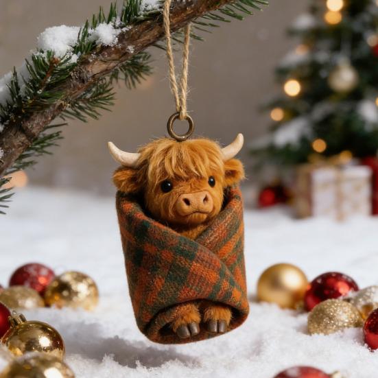 Yousheng Cozy Wrapped Critters Ornament 2D Acrylic Highland Cow Alpaca Hanging Ornament for Holiday Home Party Tree Decor