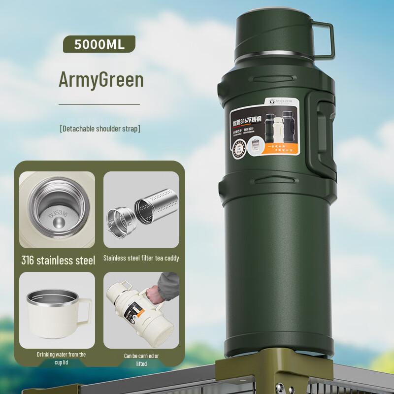 ZISIZ Large Capacity Outdoor Insulated Water Bottle 5000ml