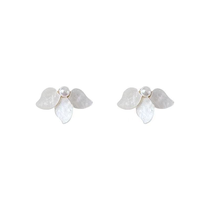 Orecchini a Bottone Petalo Bianco Estivi Orecchini a Fiore Dolci Semplici da Donna Design di Nicchia Orecchini a Clip