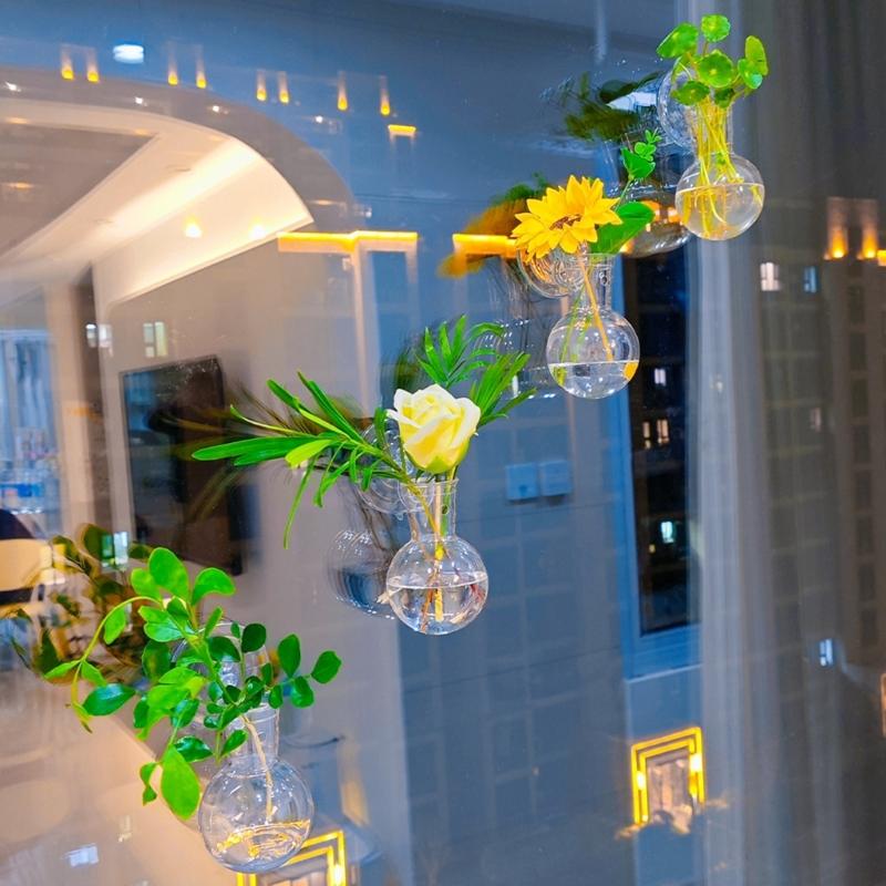 Set aus 2/4 Hängenden Acryl-Hydrokultur-Pflanzgefäßen, Blumenvasen mit Saughaken für Wohnungen, Bürofensterdekorationen