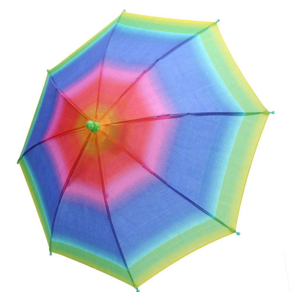 Foldable Rain Sun Umbrella Cap With Elastic Head Band (Rainbow)