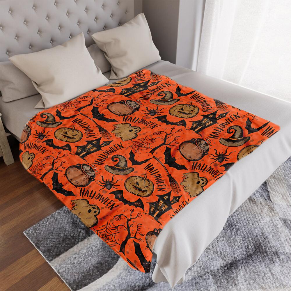 1pc Halloween Theme Flannel Blanket,Warm Lightweight Plush Blanket For All Seasons, Halloween Christmas Gifts-300gms