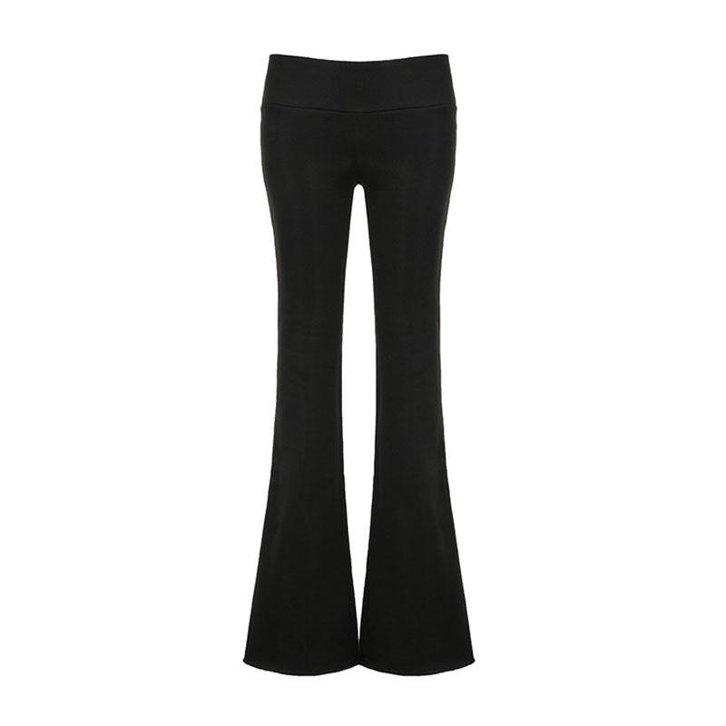 

Повседневные однотонные брюки с низкой талией, женские базовые облегающие леггинсы для фитнеса, спортивные штаны, корейская мода, уличная одежда, женские расклешенные брюки M чёрный