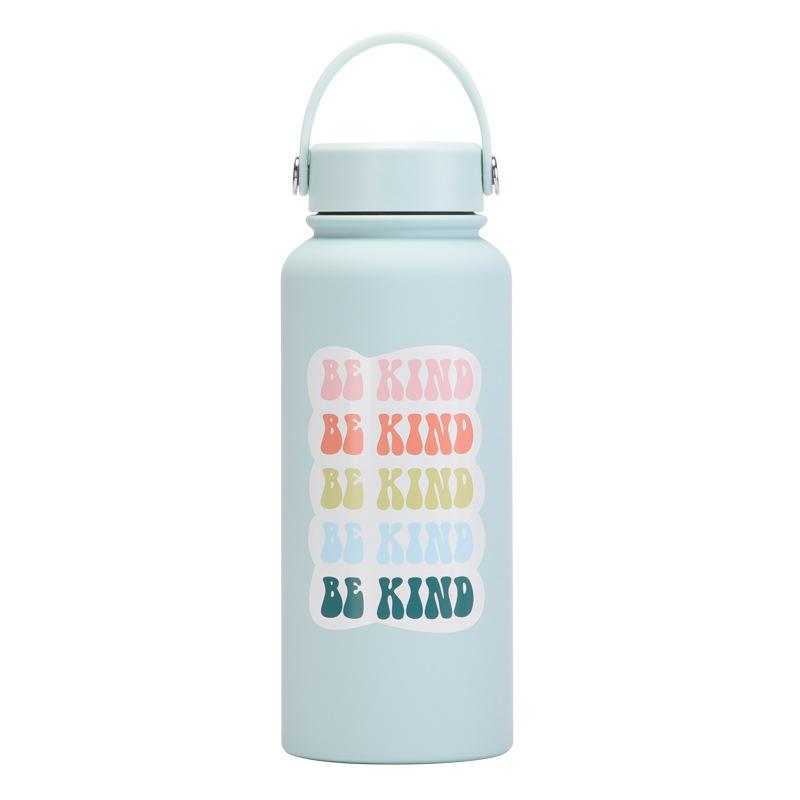1L Thermos Cup Large Capacity Wide Mouth Portable Vacuum Sports Kettle Outdoor Printing Water Cup Female