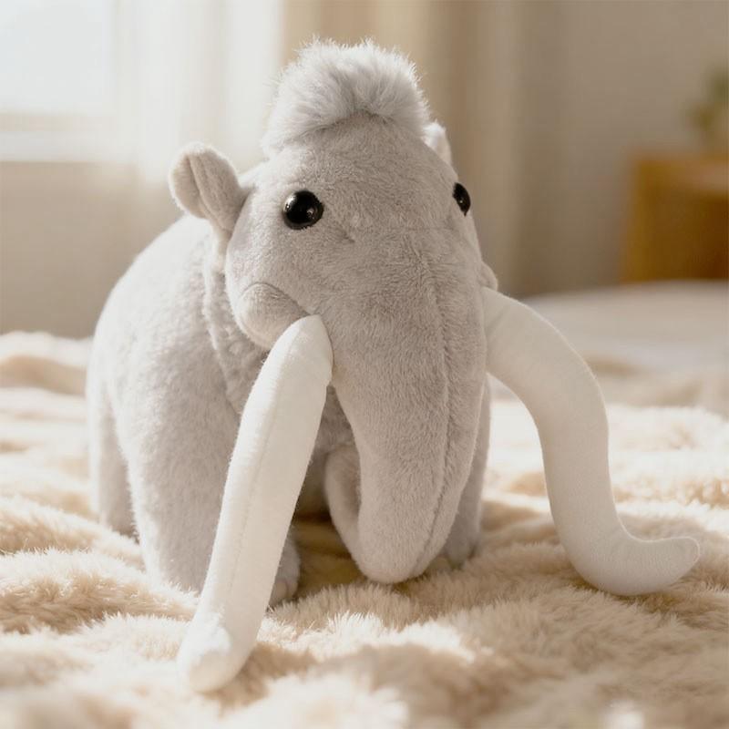 Simulation Woolly Mammoth Plush Toy, Ugly Cute Elephant Stuffed Animal, 27cm Yellow/Grey, PP Cotton Filling, Companion Doll for Kids