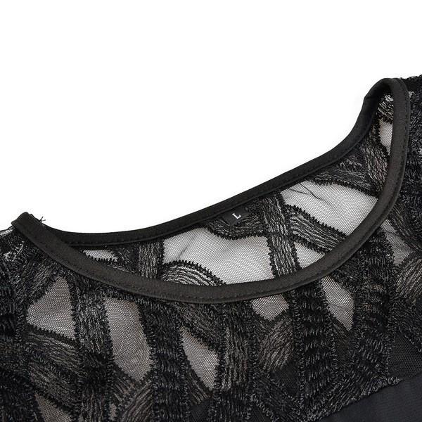 European & American Lace Patchwork Seven-Sleeve Irregular Hem Plus Size Chiffon Dress for Women