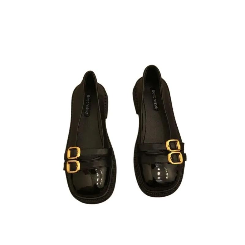 Women's Round Toe Shallow Mouth Mary Jane Small Leather Shoes Are Fashionable Versatile Comfortable and Casual Bean Shoes