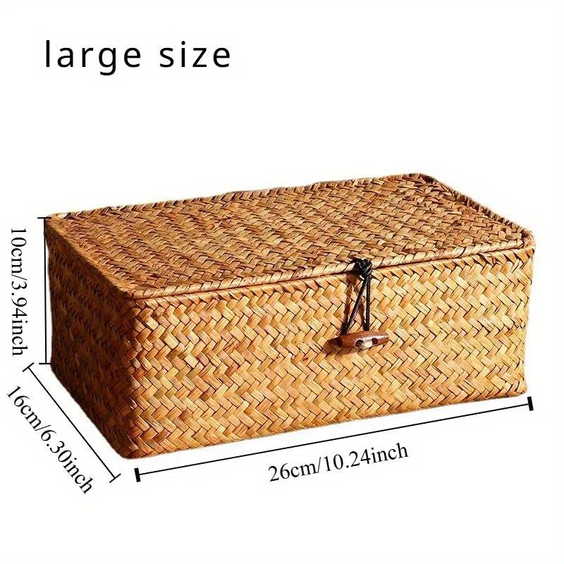 Vintage Hand Woven Storage Rack Basket, Cosmetic Gift Storage Box, Desktop Miscellaneous Storage Box Buckle Woven Storage Basket