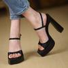 Square head thick heel sandals 2025 summer new niche high heels waterproof table with black platform women's shoes