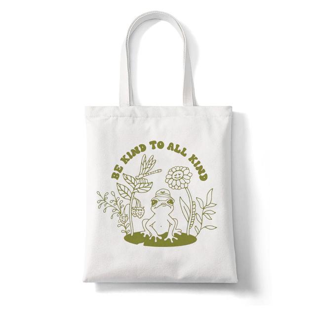 Cartoon Frog Print Women Shopping Bag Funny Animal Pattern Large Capacity Tote Aesthetics Shoulder Bag Eco Canvas Bag Handbag