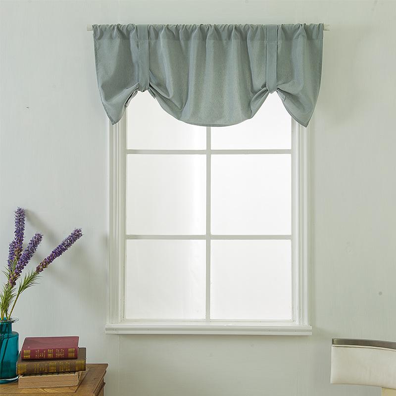 Pastoral style solid color polyester cotton small short curtain finished product, through rod curtain