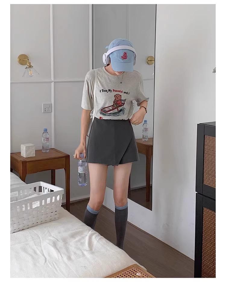 Retro High-Waist Anti-Exposure Bodycon Skirt & Wide-Leg Shorts - Women's Korean Summer Fashion