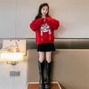 Girls Red Fleece Sweatshirt Embroidered Round Neck Warm Winter Top For 12 Year Old Chinese New Year Zodiac Gift