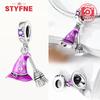 Copper Metal Halloween Dangle Witch Magic Girl Charm Bead Components Luminous Bead Components Compatible With Authentic Original Bracelet High