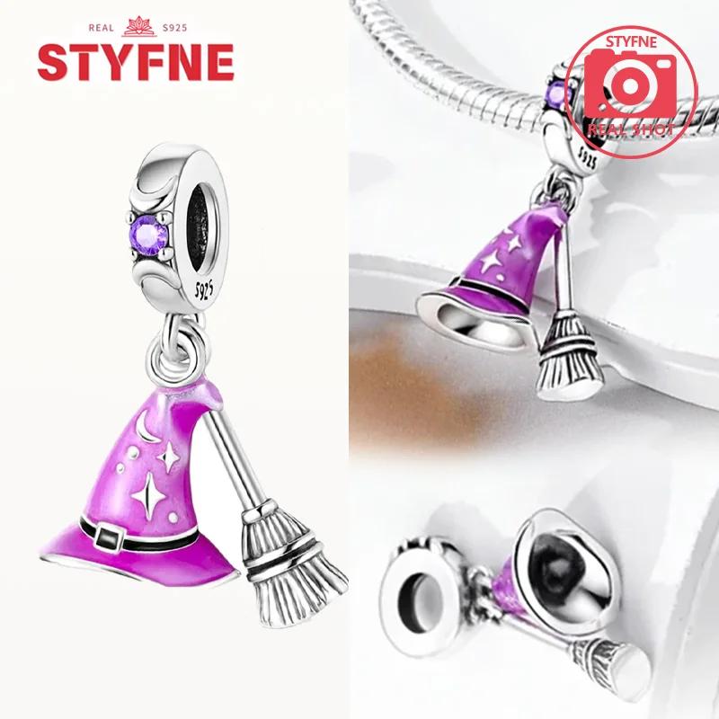 Copper Metal Halloween Dangle Witch Magic Girl Charm Bead Components Luminous Bead Components Compatible With Authentic Original Bracelet High